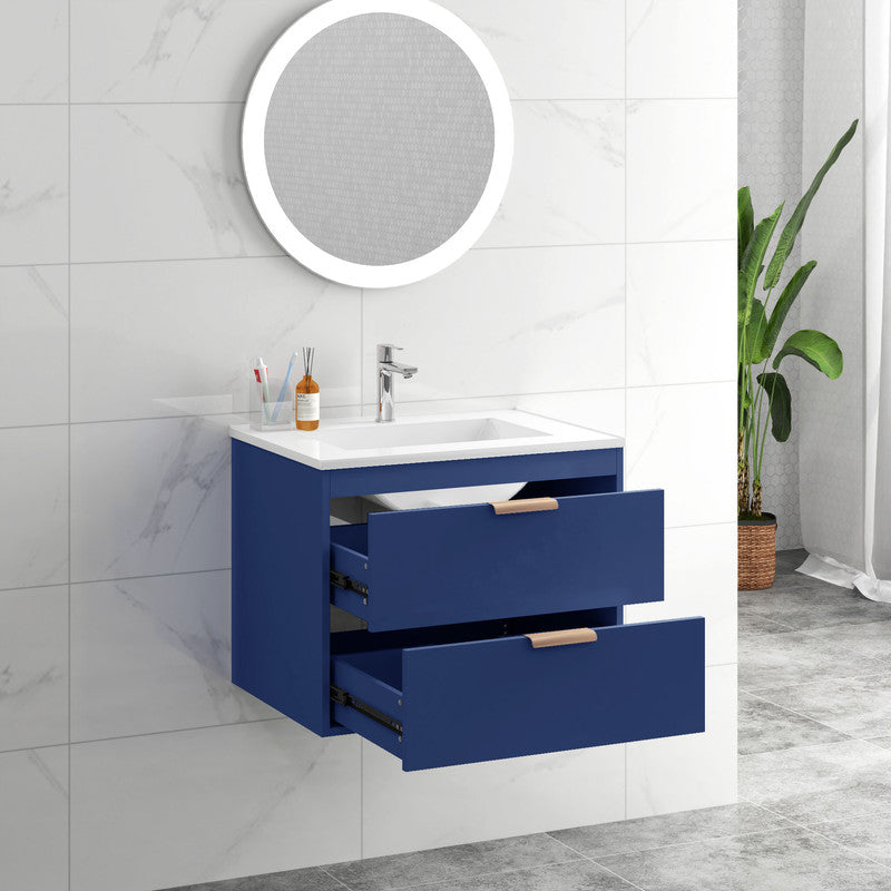 24'' Floating Wall Mounted Bathroom Vanity with White Ceramic Sink and Drawer Storage