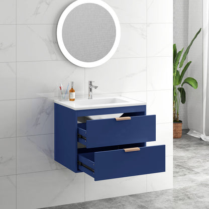 24'' Floating Wall Mounted Bathroom Vanity with White Ceramic Sink and Drawer Storage