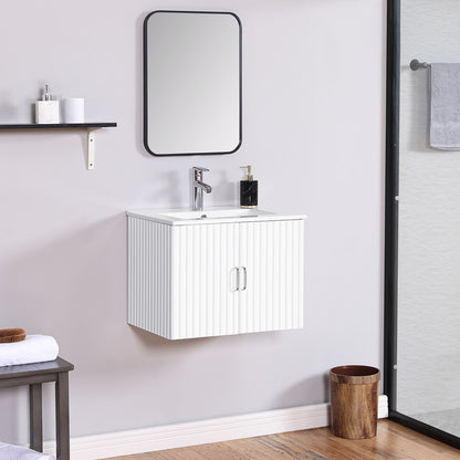 24'' Floating Wall Mounted Bathroom Vanity with White Porcelain Sink and Soft Close Doors