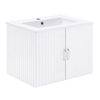24'' Floating Wall Mounted Bathroom Vanity with White Porcelain Sink and Soft Close Doors