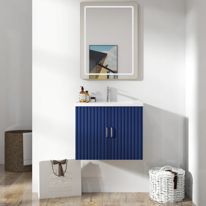 24'' Floating Wall Mounted Bathroom Vanity with White Porcelain Sink and Soft Close Doors
