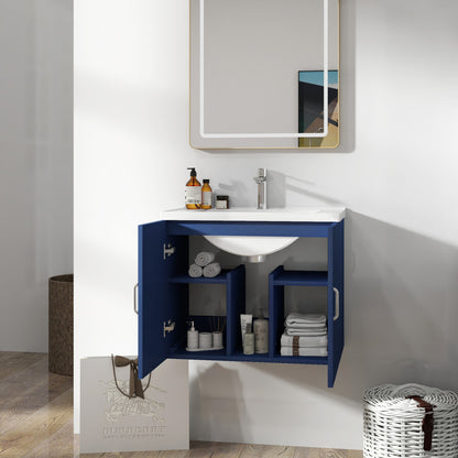 24'' Floating Wall Mounted Bathroom Vanity with White Porcelain Sink and Soft Close Doors