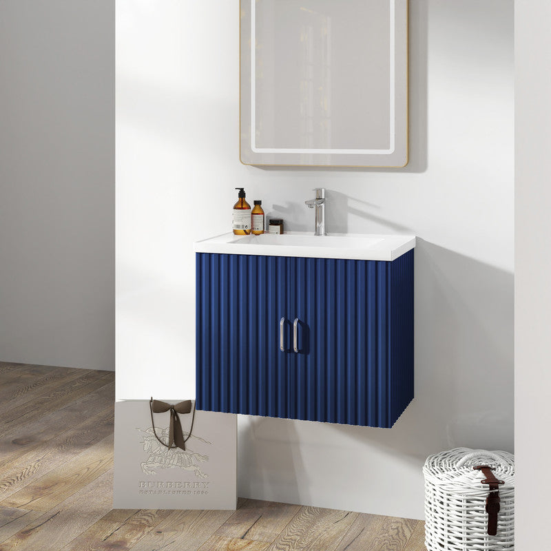 24'' Floating Wall Mounted Bathroom Vanity with White Porcelain Sink and Soft Close Doors