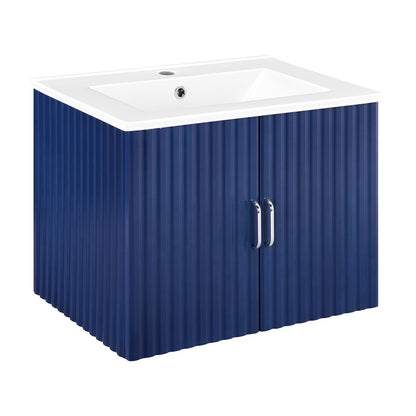 24'' Floating Wall Mounted Bathroom Vanity with White Porcelain Sink and Soft Close Doors