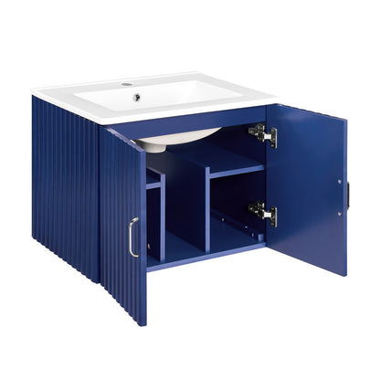 24'' Floating Wall Mounted Bathroom Vanity with White Porcelain Sink and Soft Close Doors