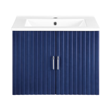 24'' Floating Wall Mounted Bathroom Vanity with White Porcelain Sink and Soft Close Doors