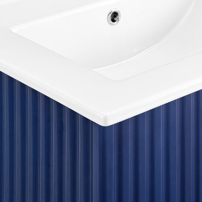 24'' Floating Wall Mounted Bathroom Vanity with White Porcelain Sink and Soft Close Doors