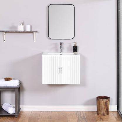 24'' Floating Wall Mounted Bathroom Vanity with White Porcelain Sink and Soft Close Doors