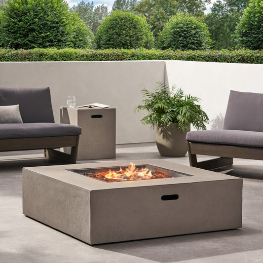 [Ship to Canada Only] 50000 BTU Outdoor Square MgO Propane Fire Pit Table with Tank Holder - Light Gray