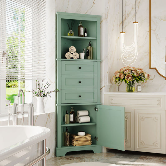 Green Triangle Tall Cabinet with 3 Drawers and Adjustable Shelves