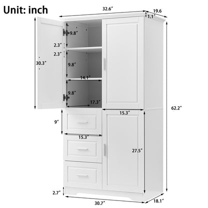 Tall and Wide Storage Cabinet with Doors and Three Drawers