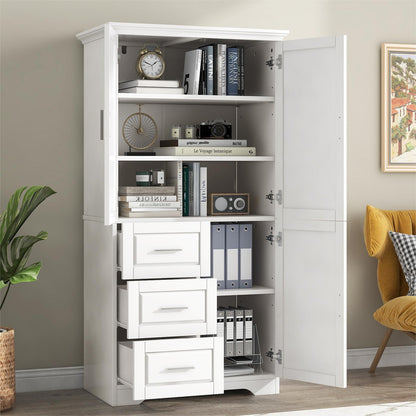 Tall and Wide Storage Cabinet with Doors and Three Drawers
