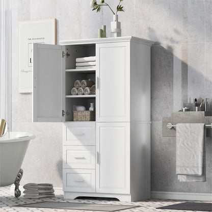 Tall and Wide Storage Cabinet with Doors and Three Drawers