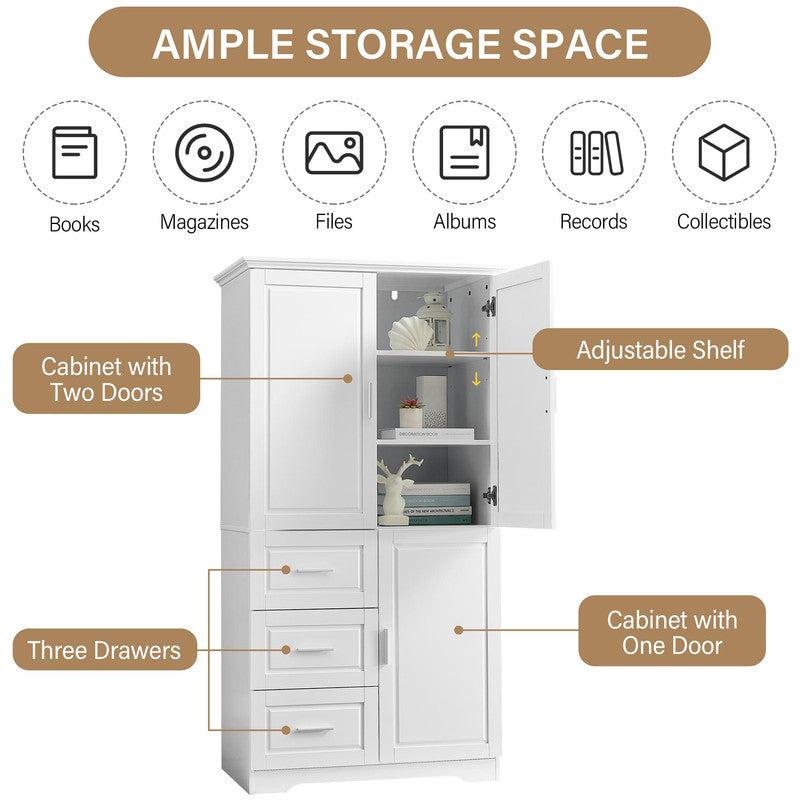 Tall and Wide Storage Cabinet with Doors and Three Drawers