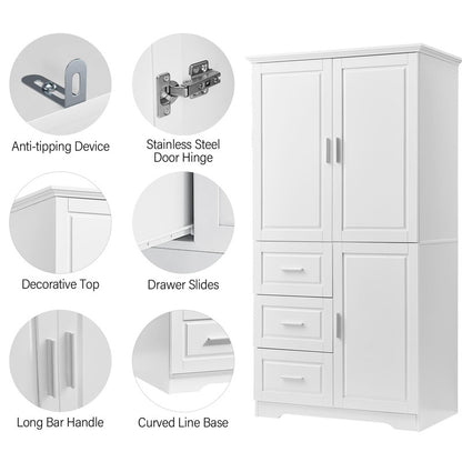 Tall and Wide Storage Cabinet with Doors and Three Drawers