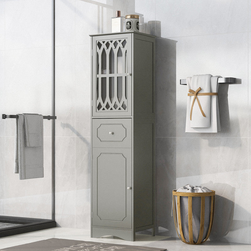 Tall Bathroom Cabinet, Freestanding Storage Cabinet with Drawer and Doors