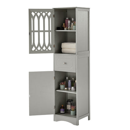 Tall Bathroom Cabinet, Freestanding Storage Cabinet with Drawer and Doors