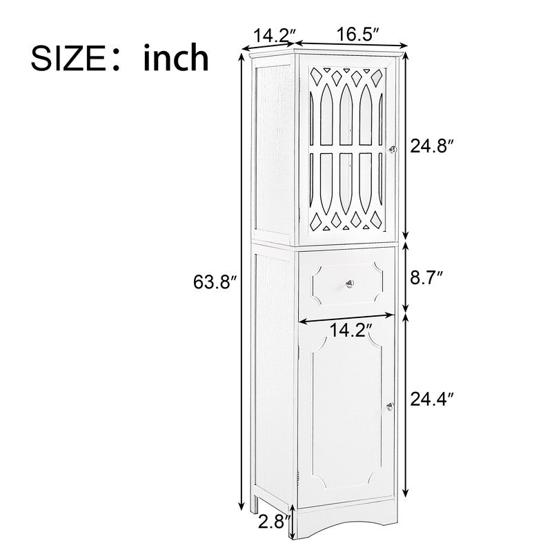 Tall Bathroom Cabinet, Freestanding Storage Cabinet with Drawer and Doors