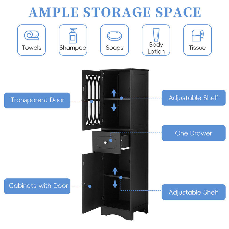 Tall Bathroom Cabinet, Freestanding Storage Cabinet with Drawer and Doors