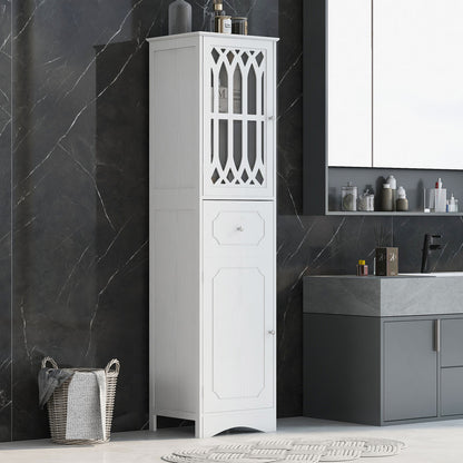 Tall Bathroom Cabinet, Freestanding Storage Cabinet with Drawer and Doors