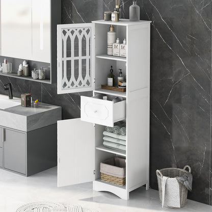 Tall Bathroom Cabinet, Freestanding Storage Cabinet with Drawer and Doors