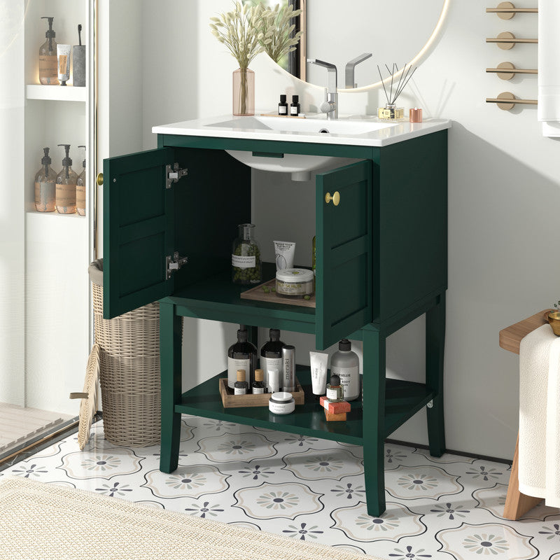 24'' Bathroom Vanity with Top Sink, Modern Bathroom Storage Cabinet with 2 Doors, Single Sink Bathroom Vanity