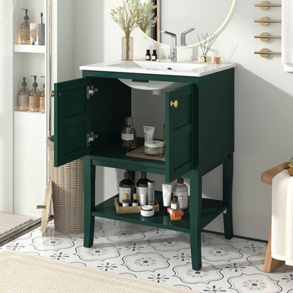 24'' Bathroom Vanity with Top Sink, Modern Bathroom Storage Cabinet with 2 Doors, Single Sink Bathroom Vanity