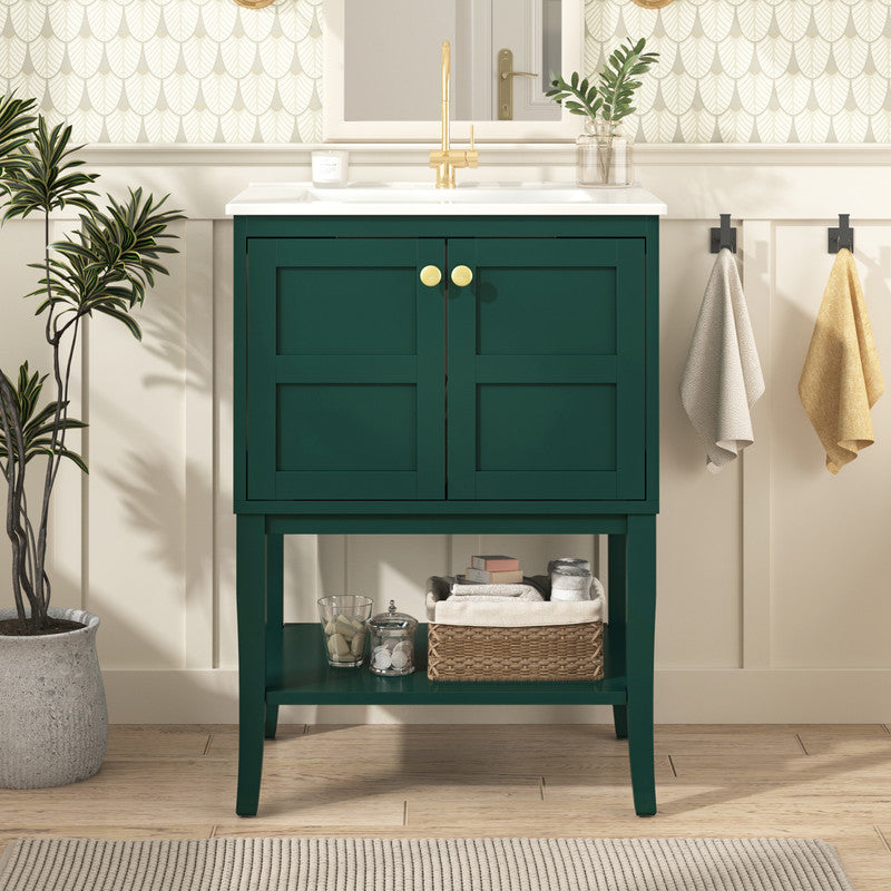 24'' Bathroom Vanity with Top Sink, Modern Bathroom Storage Cabinet with 2 Doors, Single Sink Bathroom Vanity