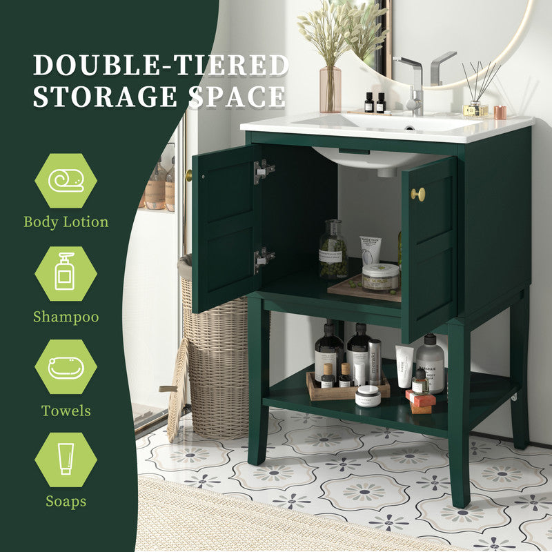 24'' Bathroom Vanity with Top Sink, Modern Bathroom Storage Cabinet with 2 Doors, Single Sink Bathroom Vanity