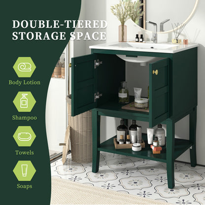 24'' Bathroom Vanity with Top Sink, Modern Bathroom Storage Cabinet with 2 Doors, Single Sink Bathroom Vanity