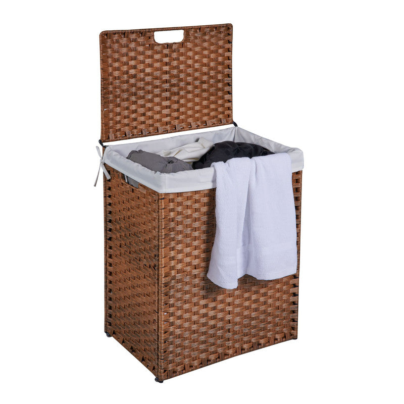 Laundry Hamper with Lid PE Rattan Powder Coating Frame Clothes Hampers with 2 Removable Bags