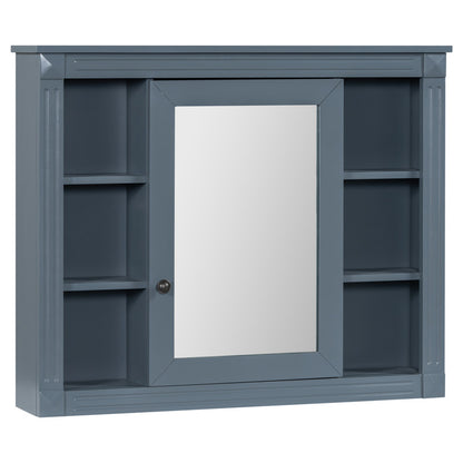 Wall Mounted Bathroom Storage Cabinet with Mirror, Mirror Cabinet with 6 Open Shelves