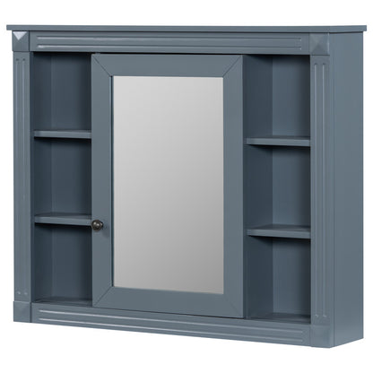 Wall Mounted Bathroom Storage Cabinet with Mirror, Mirror Cabinet with 6 Open Shelves
