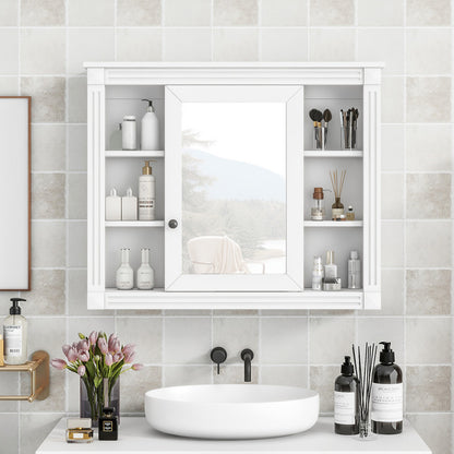 Wall Mounted Bathroom Storage Cabinet with Mirror, Mirror Cabinet with 6 Open Shelves