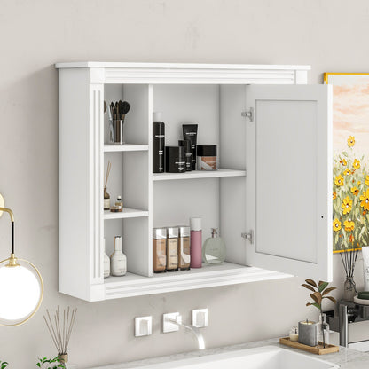 Wall Mounted Bathroom Storage Cabinet with Mirror, Mirror Cabinet with 6 Open Shelves