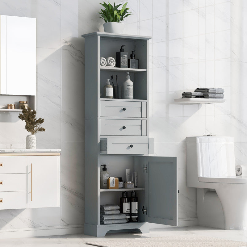 Tall Storage Cabinet with 3 Drawers and Adjustable Shelves