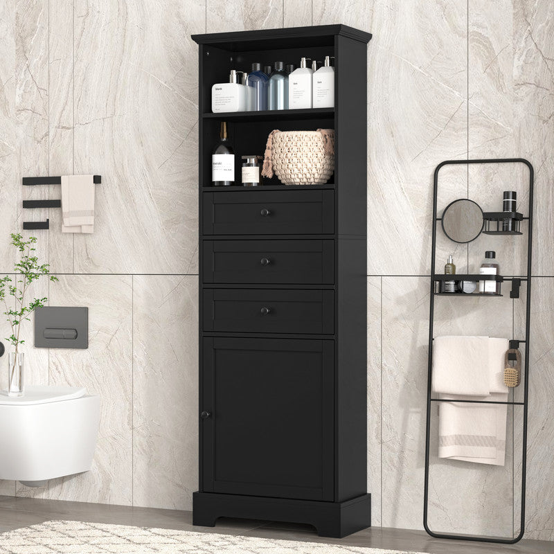 Tall Storage Cabinet with 3 Drawers and Adjustable Shelves