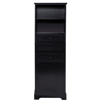 Tall Storage Cabinet with 3 Drawers and Adjustable Shelves
