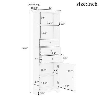 Tall Storage Cabinet with 3 Drawers and Adjustable Shelves