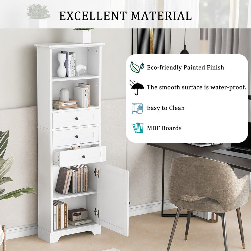 Tall Storage Cabinet with 3 Drawers and Adjustable Shelves