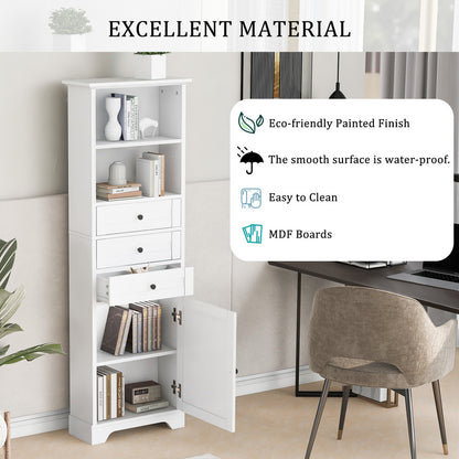 Tall Storage Cabinet with 3 Drawers and Adjustable Shelves