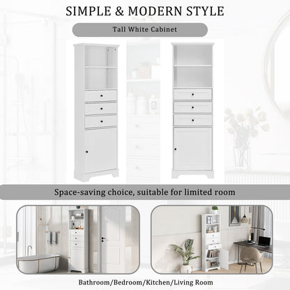 Tall Storage Cabinet with 3 Drawers and Adjustable Shelves