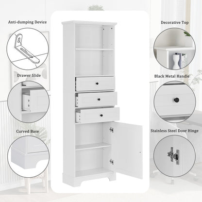 Tall Storage Cabinet with 3 Drawers and Adjustable Shelves