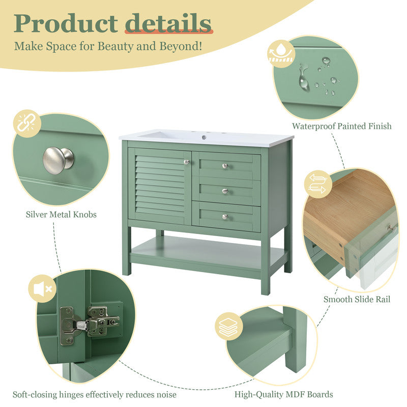 36'' Bathroom Vanity with Undermount Sink, Free Standing Vanity Set with 2 Drawers and Soft Closing Doors