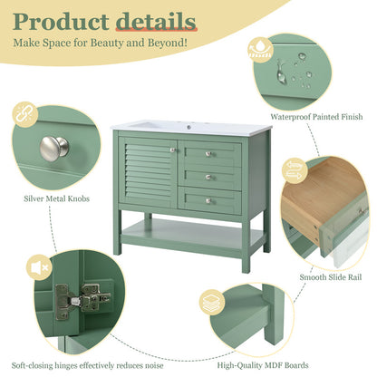 36'' Bathroom Vanity with Undermount Sink, Free Standing Vanity Set with 2 Drawers and Soft Closing Doors