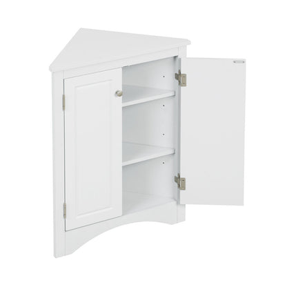 Oak Triangle Bathroom Storage Cabinet with Adjustable Shelves, Freestanding Floor Cabinet