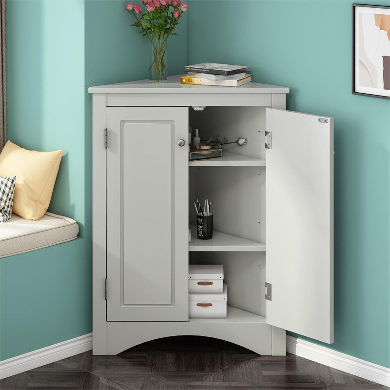 Oak Triangle Bathroom Storage Cabinet with Adjustable Shelves, Freestanding Floor Cabinet