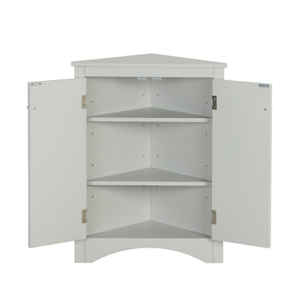 Oak Triangle Bathroom Storage Cabinet with Adjustable Shelves, Freestanding Floor Cabinet