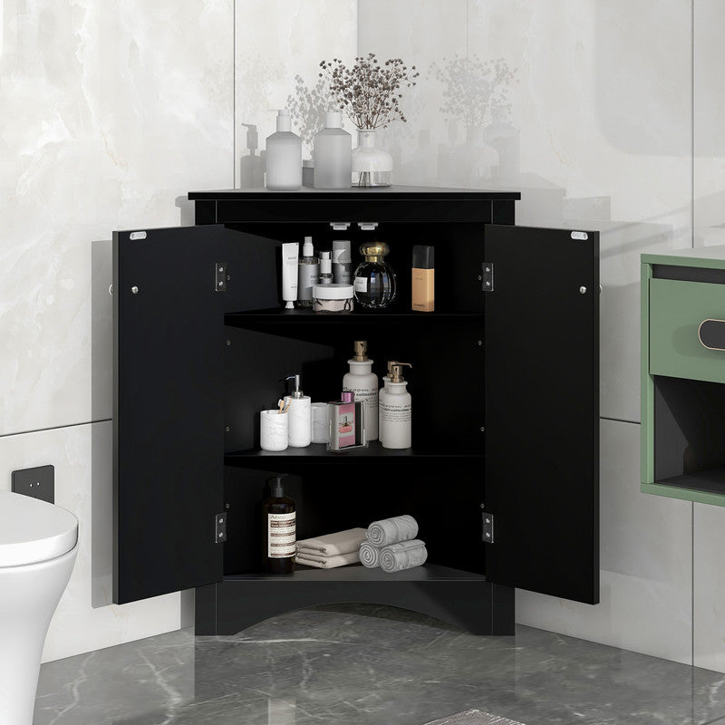 Oak Triangle Bathroom Storage Cabinet with Adjustable Shelves, Freestanding Floor Cabinet