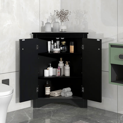 Oak Triangle Bathroom Storage Cabinet with Adjustable Shelves, Freestanding Floor Cabinet